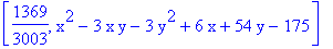 [1369/3003, x^2-3*x*y-3*y^2+6*x+54*y-175]